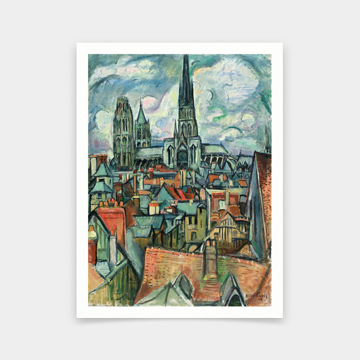 Othon Friesz,Roofs and Cathedral in Rouen 1908,art prints,Vintage art,canvas wall art,famous art prints,q577