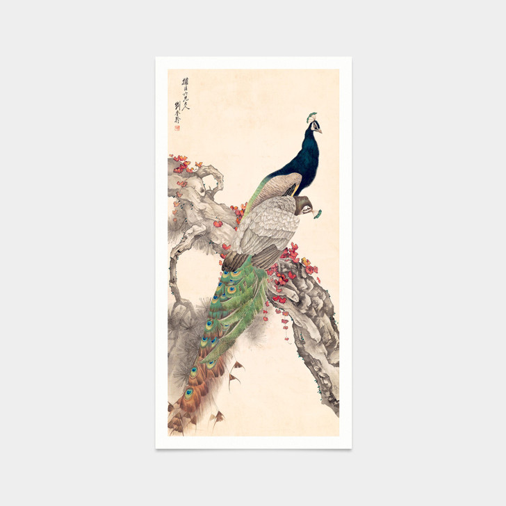 Liu kuiling,Two peacocks,Birds And Flowers,japanese print,art prints,Vintage art,canvas wall art,famous art prints,vertical narrow,V7474