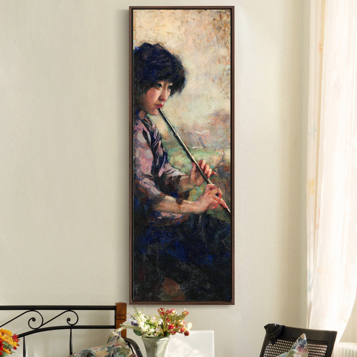 Xu Beihong,Flute Music,Girl playing flute,Vertical Narrow Art,large wall art,framed wall art,canvas wall art,M839