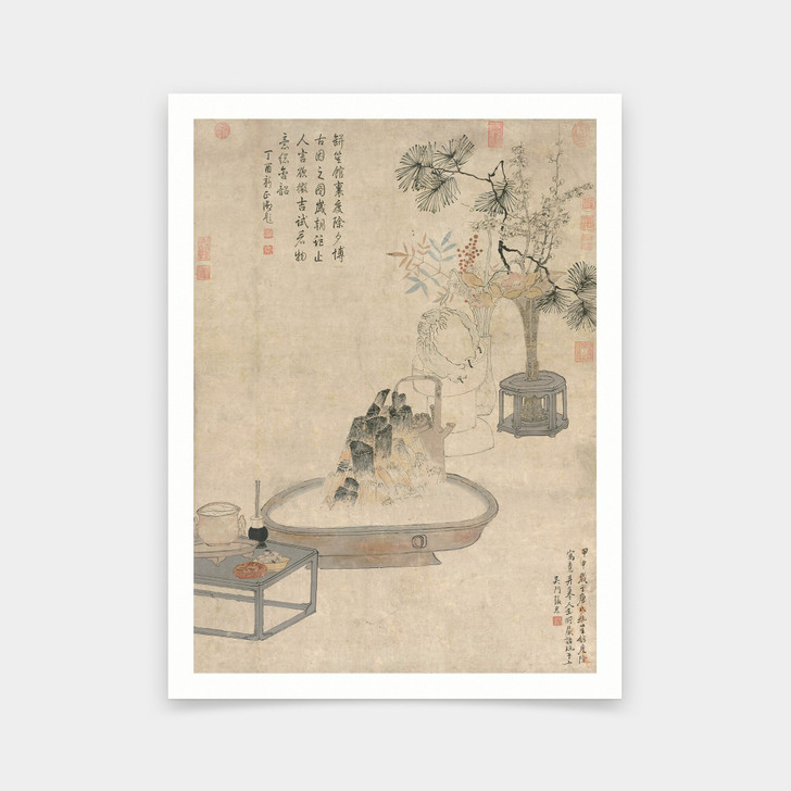Zhang Hong,Brazier and Flower Bonsai,Chinese flower Prints,art prints,Vintage art,canvas wall art,famous art prints,V6937