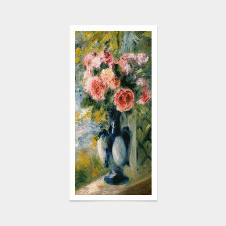 Pierre Auguste Renoir,Roses in a Blue Vase,art prints,Vintage art,canvas wall art,famous art prints,vertical narrow prints,V7494