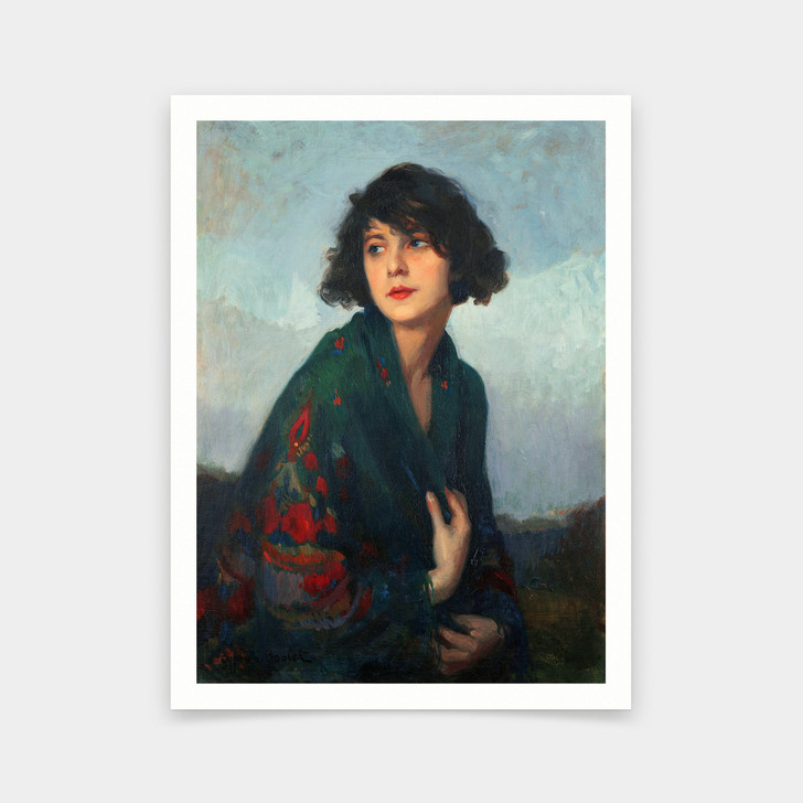 Cyprien Eugene Boulet,Woman with Green Scarf,art prints,Vintage art,canvas wall art,famous art prints,2V174