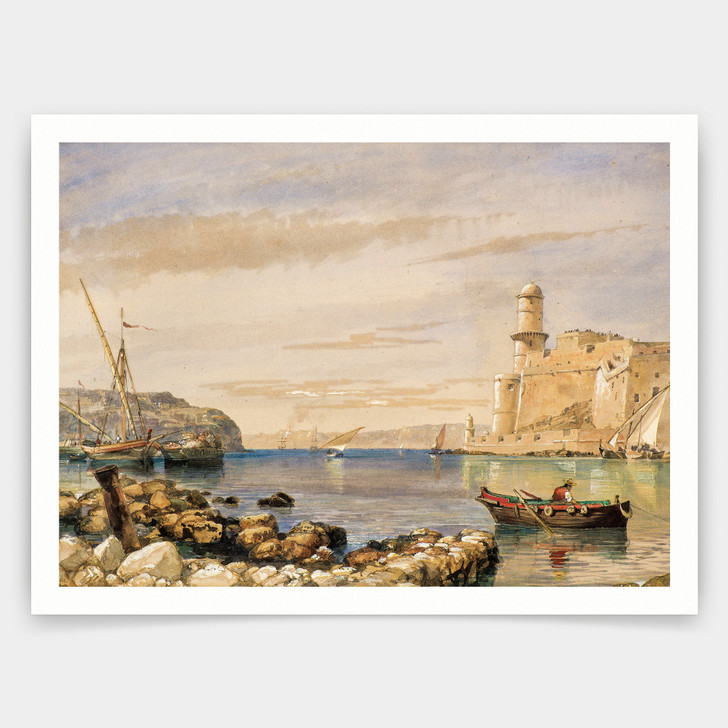 Edward William Cooke,Fortress And Harbour,art prints,Vintage art,canvas wall art,famous art prints,V3604