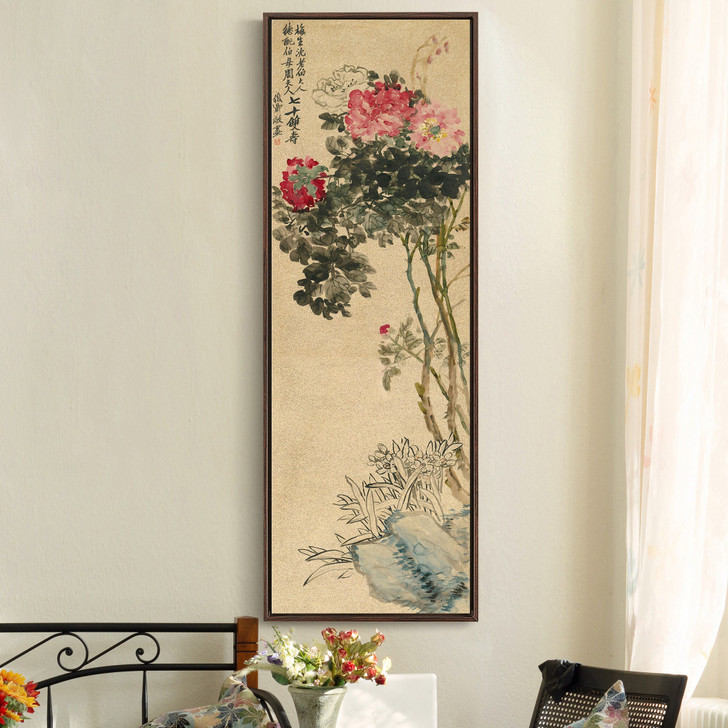 Wu Changshuo,Peonies and daffodils,Chinese Flower Paintings,Vertical Narrow Art,large wall art,framed wall art,canvas wall art,M820