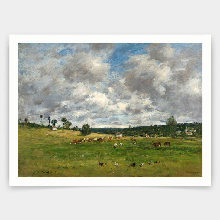 Eugene Louis Boudin,Landscape Fervaques,Pasture scenery,art prints,Vintage art,canvas wall art,famous art prints,V3691