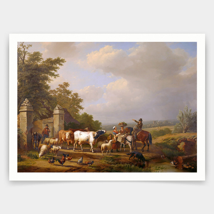 Eugène Joseph Verboeckhoven,Leaving for the Market,art prints,Vintage art,canvas wall art,famous art prints,V3695