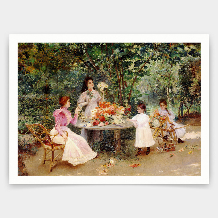 Edouard Frederic Wilhelm Richter,Teatime in the Garden,art prints,Vintage art,canvas wall art,famous art prints,V3558