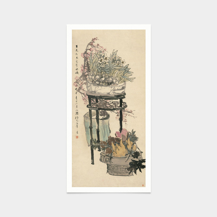 Ren Bonian,Daffodils and fruit,Chinese flower Prints,japanese print,art prints,Vintage art,canvas wall art,famous art prints,vertical,V7529