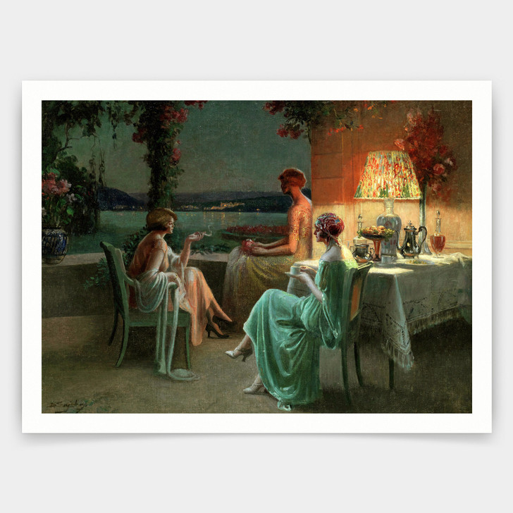 Delphin Enjolras,Three Women on the Terrace,art prints,Vintage art,canvas wall art,famous art prints,V3515