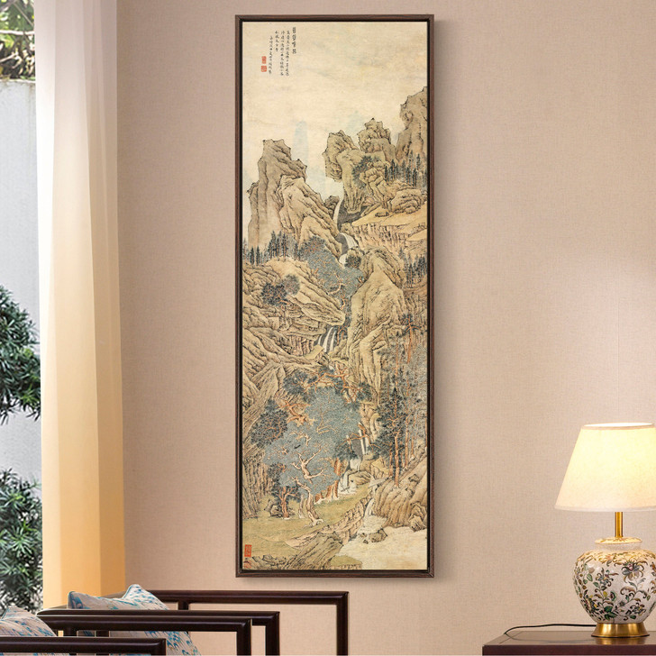 Wen Zhengming,Pine forest waterfall,Chinese Landscape,Vertical Narrow Art,large wall art,framed wall art,canvas wall art,M795