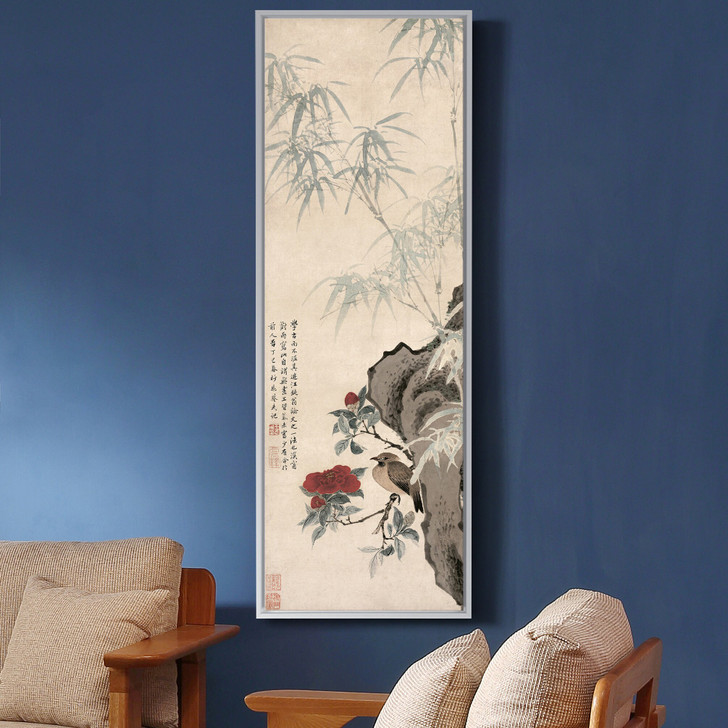 Wang Wu,Bamboo and Camellia,Chinese Flower Painting,Vertical Narrow Art,large wall art,framed wall art,canvas wall art,M789