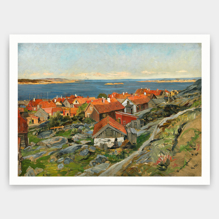 Gerhard Munthe,View of Nevlunghavn,art prints,Vintage art,canvas wall art,famous art prints,V3939