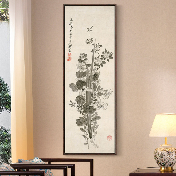 Wang Shimin,Lilies and peonies,Chinese flower Prints,Vertical Narrow Art,large wall art,framed wall art,canvas wall art,M787