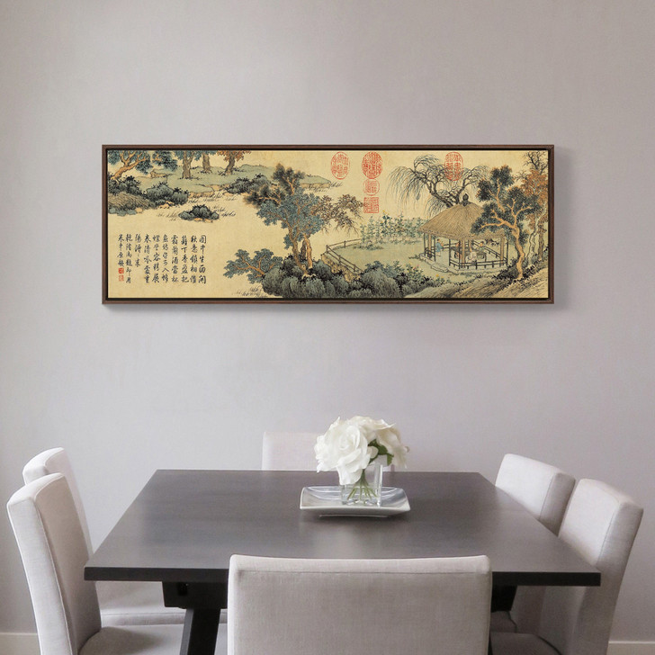 Shen Zhou,Appreciating Potted Chrysanthemums in Tranquility,Chinese Art Prints,Above Bed Decor,Narrow Horizontal Wall Art,Large Wall,M247