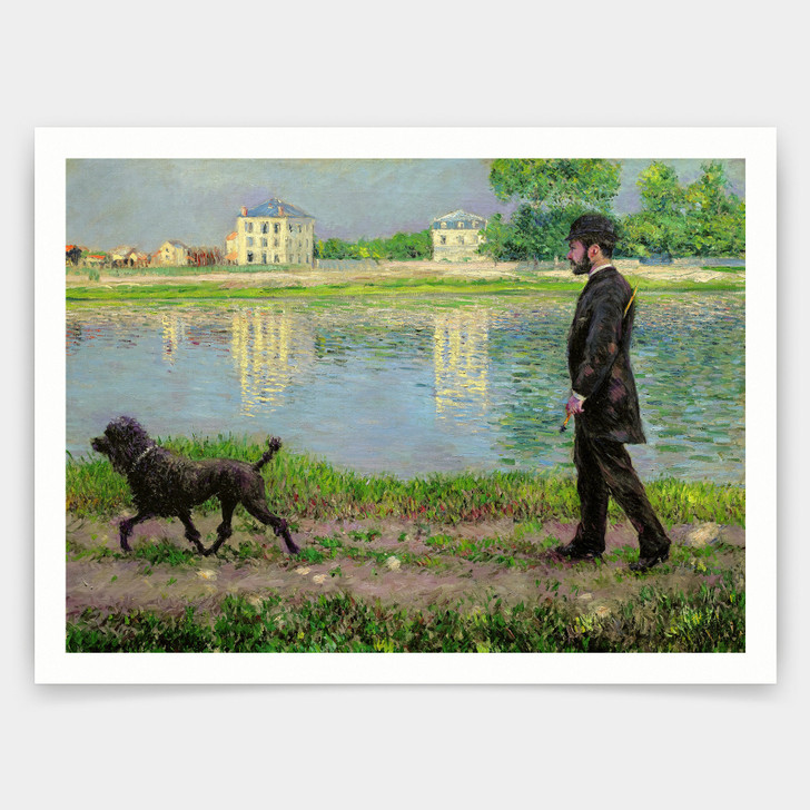 Gustave Caillebotte,Richard Gallo and his dog Dick on the banks of the Seine near Petit Gennevilliers,art prints,Vintage art,V3982