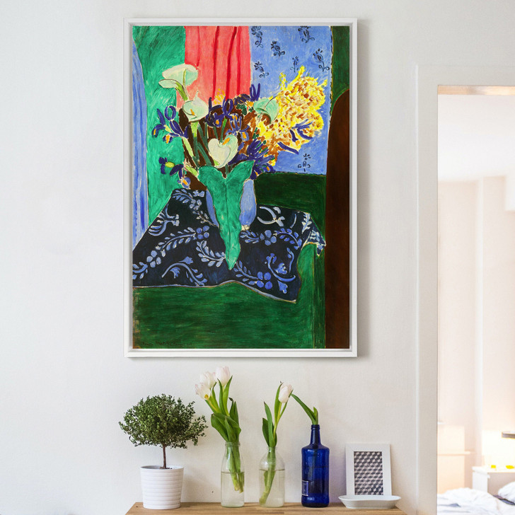 Henri Matisse,Arum, irises and mimosa,Blue vase with flowers on a blue tablecloth,canvas print,canvas art,canvas wall art,large art,p2233