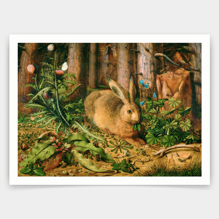 Hans Hoffmann,A Hare in the Forest,art prints,Vintage art,canvas wall art,famous art prints,V4035