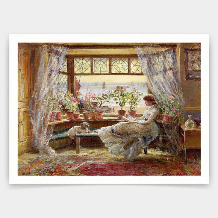 Charles James Lewis,Reading by the Window,art prints,Vintage art,canvas wall art,famous art prints,V3337