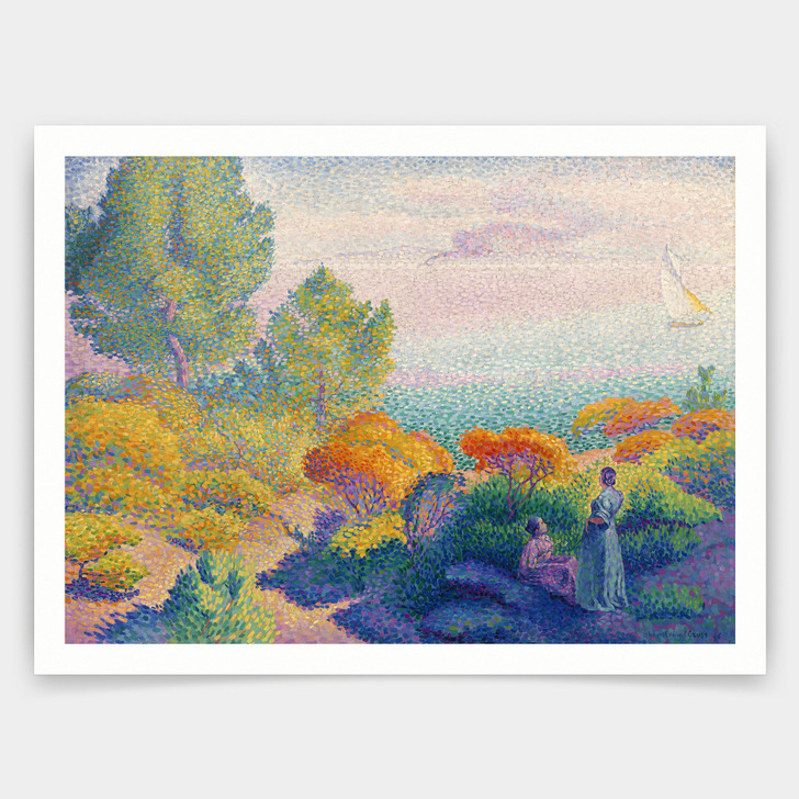 Henri Edmond Cross,Two Women by the Shore, Mediterranean,art prints,Vintage art,canvas wall art,famous art prints,V4069