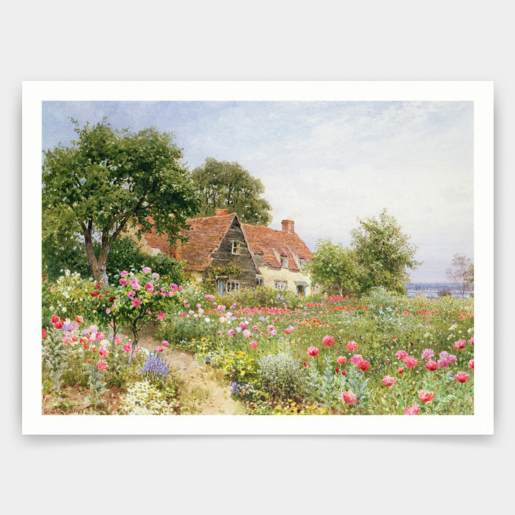 Henry Sutton Palmer,A Cottage Garden,art prints,Vintage art,canvas wall art,famous art prints,V4151