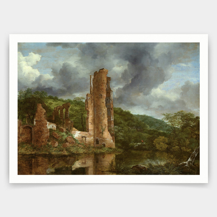Jacob van Ruisdael,Landscape with the Ruins of the Castle of Egmond,art prints,Vintage art,canvas wall art,famous art prints,V4194