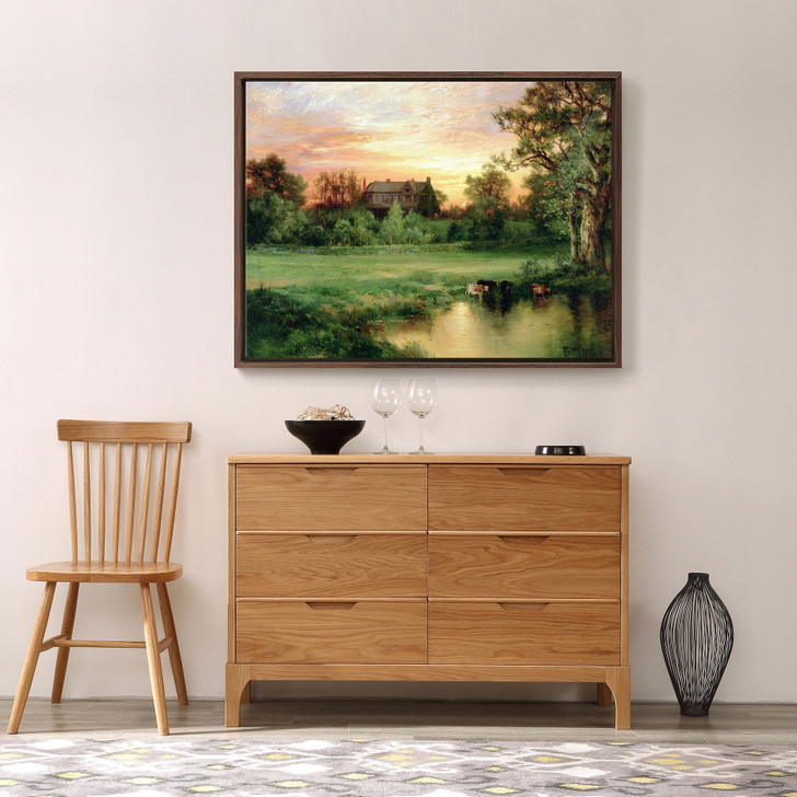 Thomas Moran,Easthampton,Farm landscape, cattle drinking water,large wall art,framed wall art,canvas wall art,large canvas,M5042