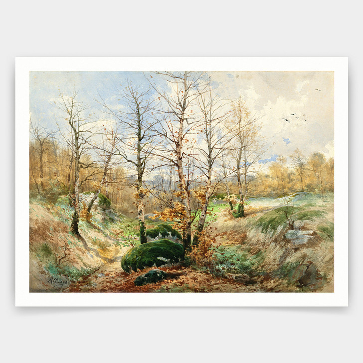 Auguste Allonge,Autumn Landscape in the Forest of Fontainebleau,art prints,Vintage art,canvas wall art,famous art prints,V3178