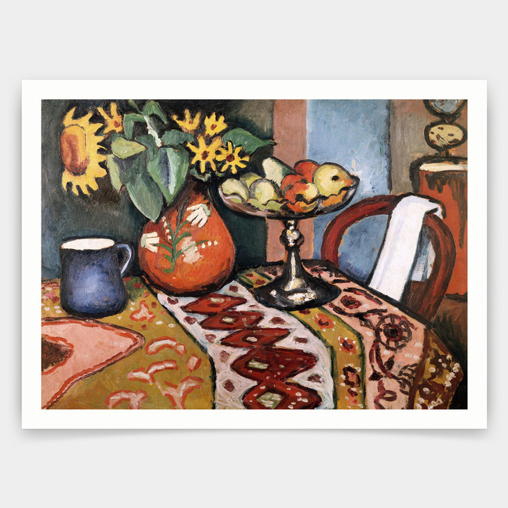 August Macke,Still Life with Sunflowers II,art prints,Vintage art,canvas wall art,famous art prints,V3176