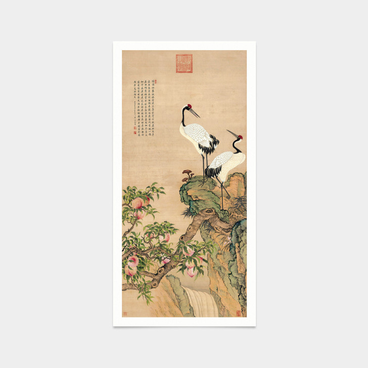 Zou Yigui,Peach trees and cranes,Asian Decor Canvas Artwork,japanese print,art prints,Vintage art,canvas wall art,famous art prints,V7637