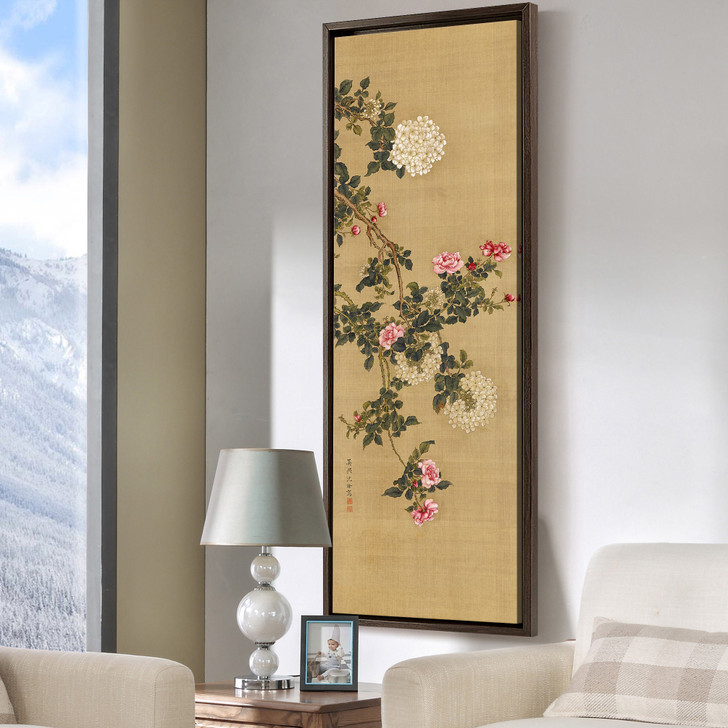 Shen Nanping,Hydrangea and roses,Chinese Flower Print,Vertical Narrow Art,large wall art,framed wall art,canvas wall art,M736