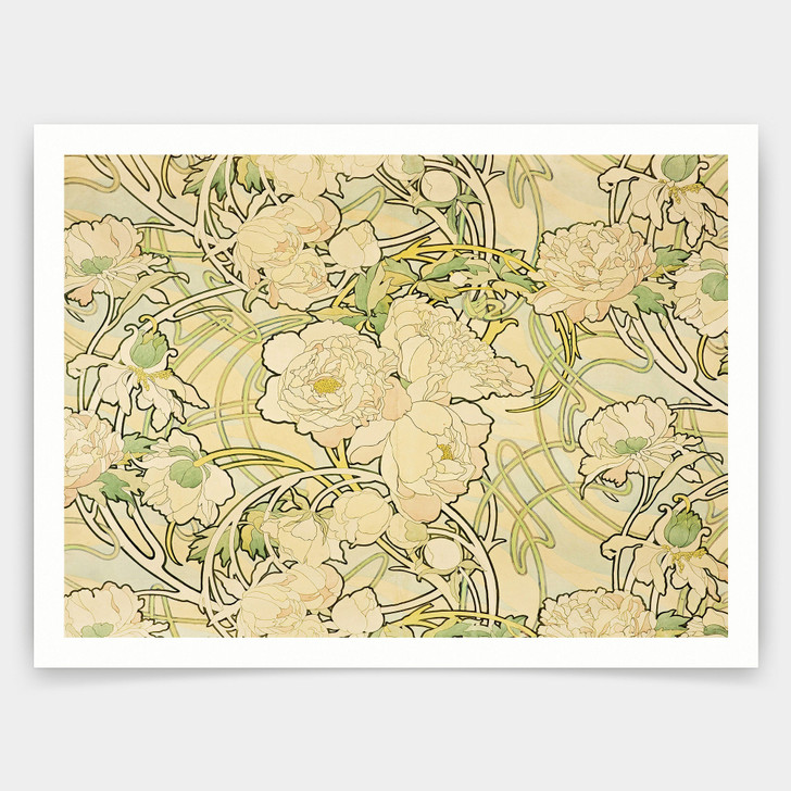Alphonse Mucha,Peonies,Flower pattern,art prints,Vintage art,canvas wall art,famous art prints,V3113