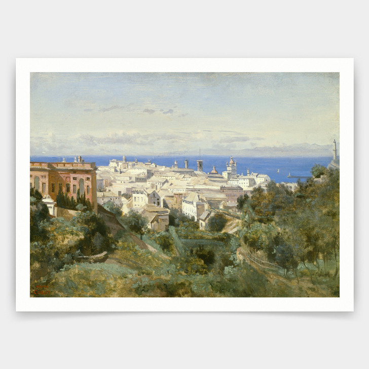 Jean-Baptiste-Camille Corot,View of Genoa,art prints,Vintage art,canvas wall art,famous art prints,V4333