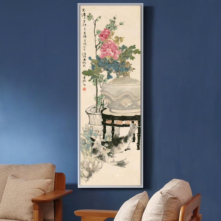 Ren Bonian,Peonies in flowerpots,Chinese flower Prints,Vertical Narrow Art,large wall art,framed wall art,canvas wall art,M719