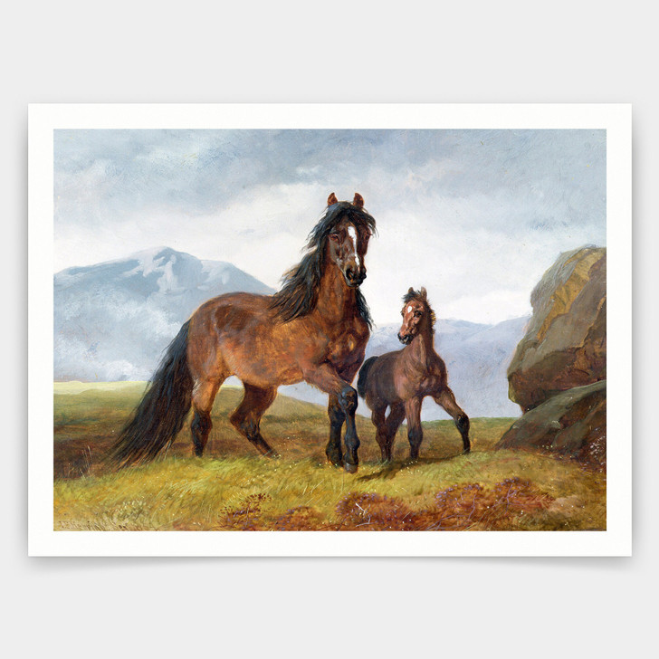 John Frederick Herring Snr,A Welsh Mountain Mare and Foal,art prints,Vintage art,canvas wall art,famous art prints,V4407