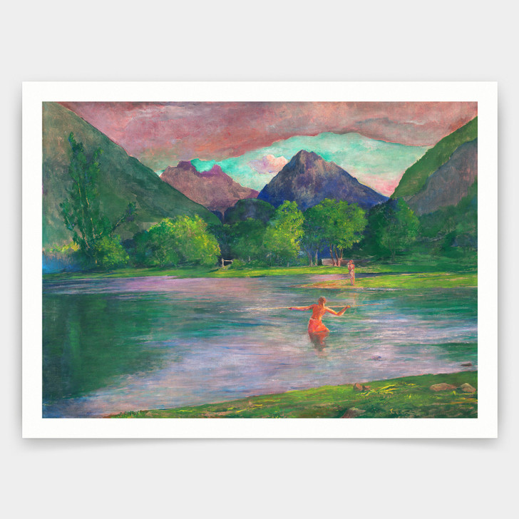 John La Farge,The Entrance to the Tautira River, Tahiti. Fisherman Spearing a Fish,art prints,Vintage art,canvas wall art,V4423