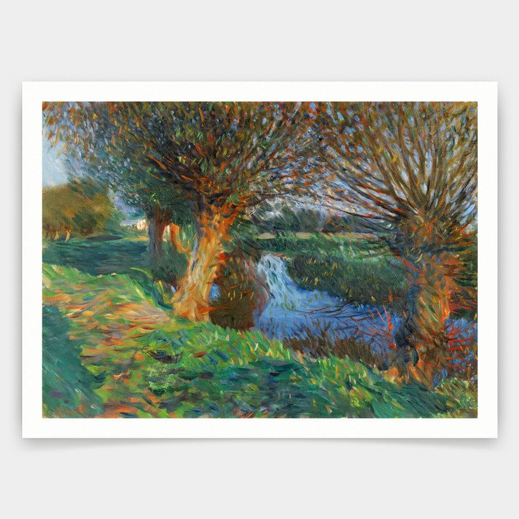 John Singer Sargent,At Calcot,Riverside willow tree scenery,art prints,Vintage art,canvas wall art,famous art prints,V4440