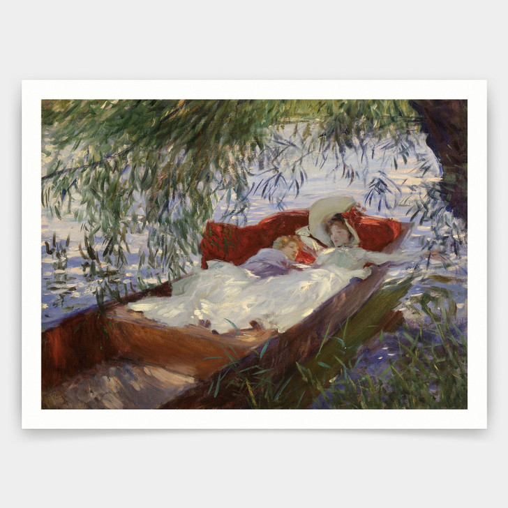 John Singer Sargent,Lady and Child Asleep in a Punt under the Willows,art prints,Vintage art,canvas wall art,famous art prints,V4443