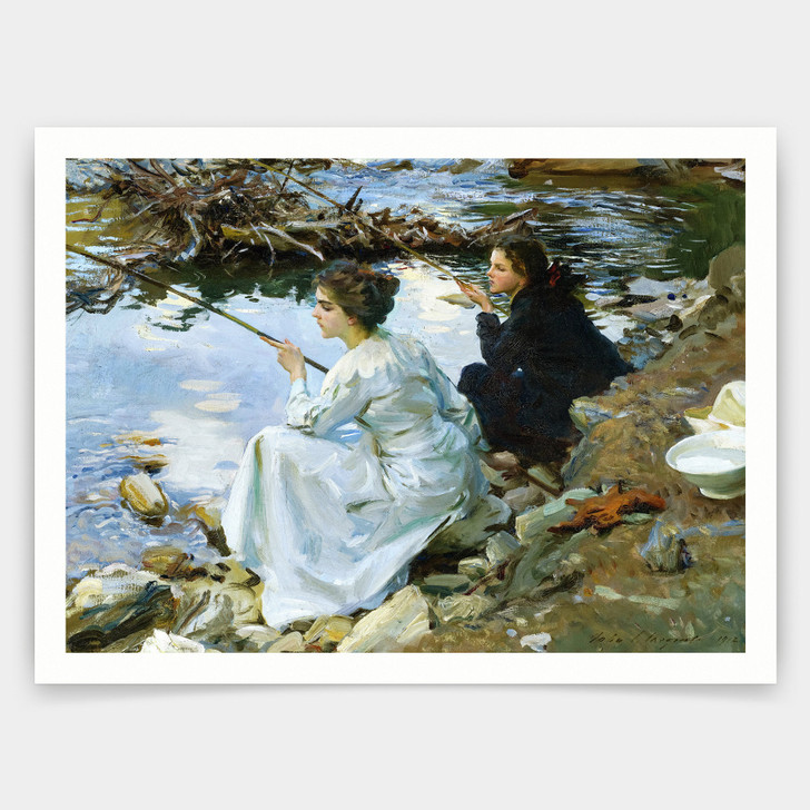 John Singer Sargent,Two Girls Fishing, 1912,art prints,Vintage art,canvas wall art,famous art prints,V4448