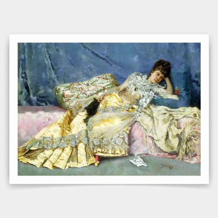 Julius Leblanc Stewart,Lady On A Divan, 1877,art prints,Vintage art,canvas wall art,famous art prints,V4515