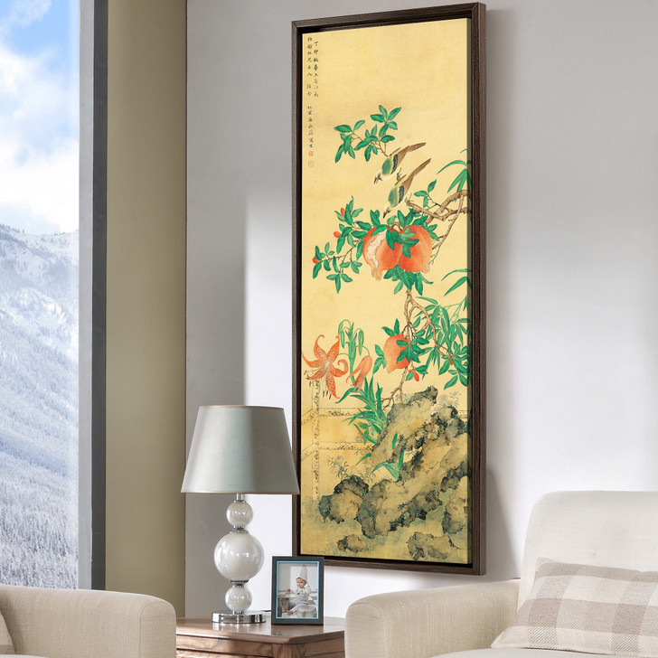 Qu Zhaolin,Pomegranate Wall Art,Chinese Flower Painting,Vertical Narrow Art,large wall art,framed wall art,canvas wall art,M709