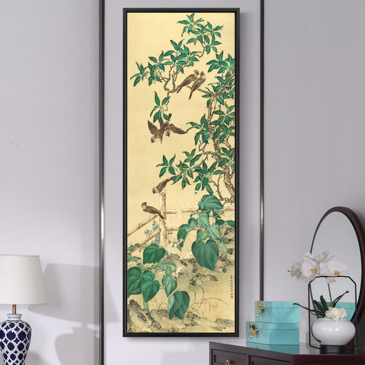 Qu Zhaolin,Sweet osmanthus and birds,Chinese Birds And Flowers Paintings,Vertical Narrow Art,large wall art,framed wall art,canvas wall,M710