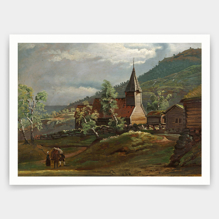 Knud Baade,The Church at Gaupne in Sogn,art prints,Vintage art,canvas wall art,famous art prints,V4527
