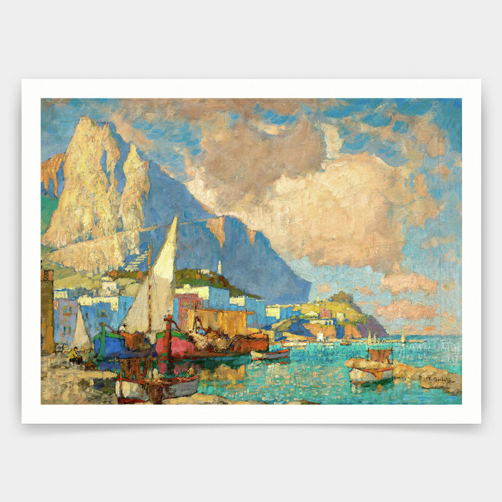 Konstantin Gorbatov,View of Capri,Coastal town scenery, seaside sailing scenery,art prints,Vintage art,canvas wall art,famous art ,V4533