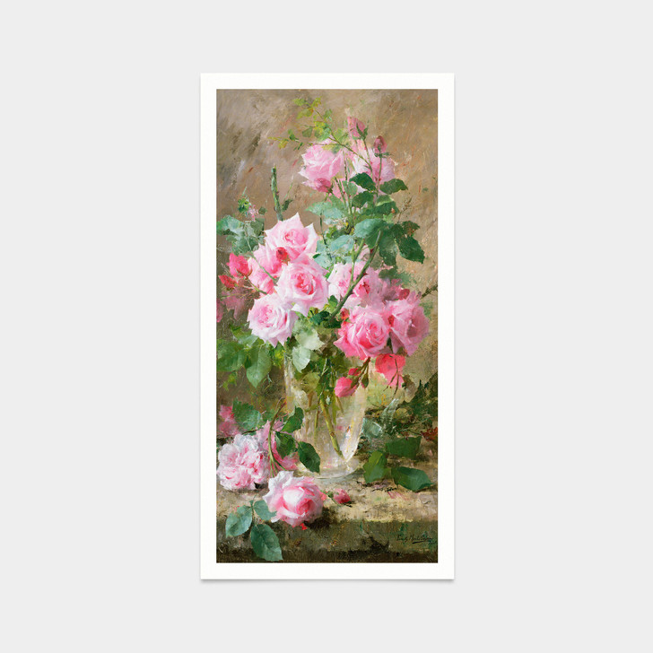 Frans Mortelmans,Still life of roses in a glass vase,art prints,Vintage art,canvas wall art,famous art prints,vertical narrow prints, V7681