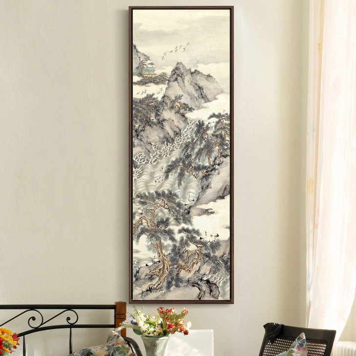 Qu Zhaolin,Pine and cranes iii,a symbol of longevity,Vertical Narrow Art,large wall art,framed wall art,canvas wall art,M707