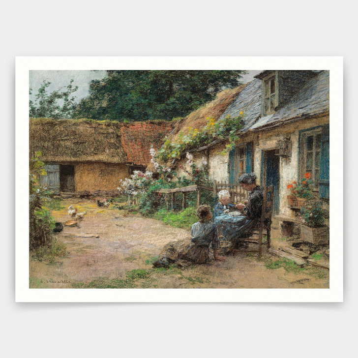 Leon Lhermitte,A Yard in Normandy,art prints,Vintage art,canvas wall art,famous art prints,V4548