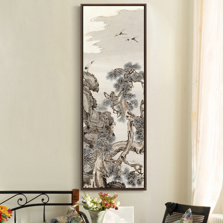 Qu Zhaolin,Pine and cranes ii,a symbol of longevity,Vertical Narrow Art,large wall art,framed wall art,canvas wall art,M706