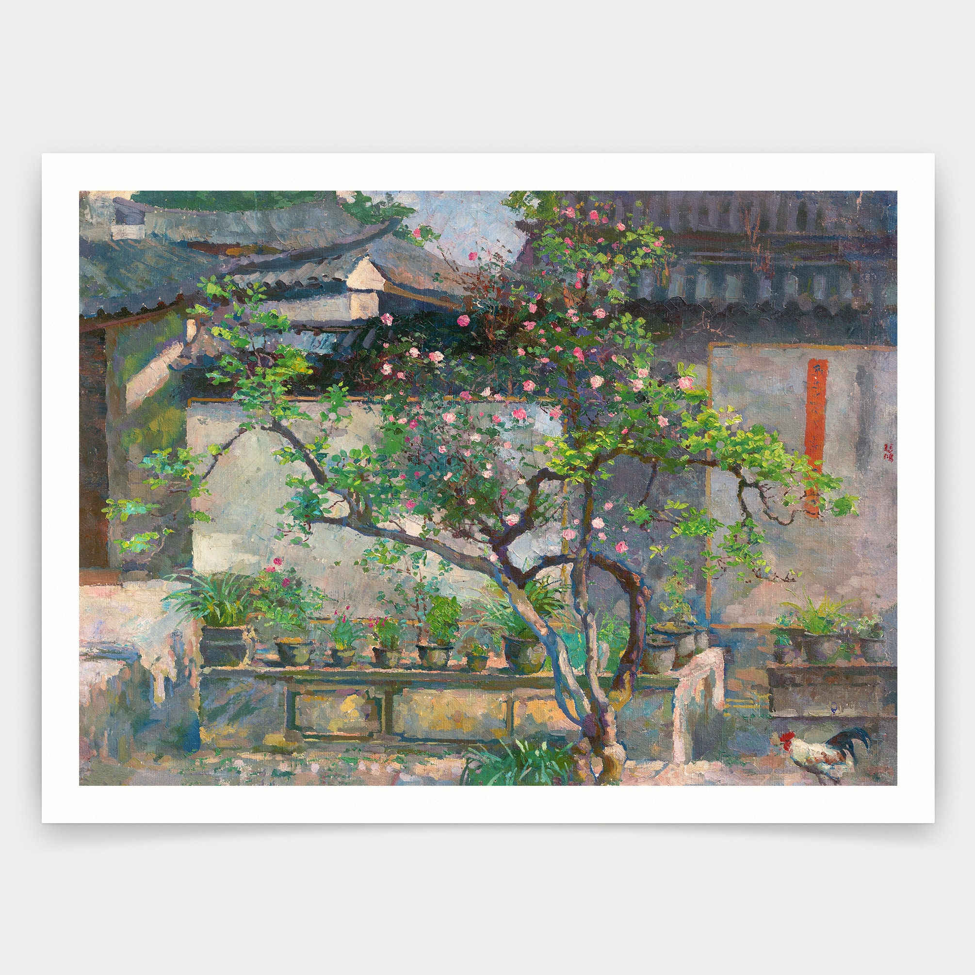 Flowers and trees in Chinese courtyard,Garden canvas,art