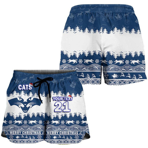 (Custom Personalised And Number) Geelong Cats Unique Winter Season Women Shorts Cats Merry Christmas LT9