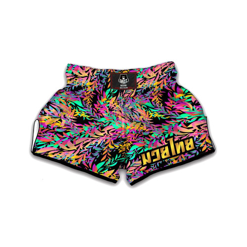 Abstract Leaf Neon Print Pattern Muay Thai Boxing Shorts